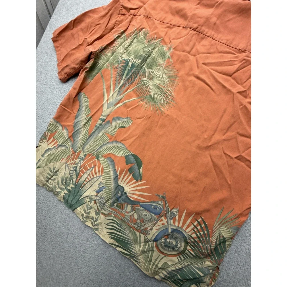 Harley-Davidson Shirt Mens‎ 2XL Orange Silk Hawaiian Motorcycle Tori Richard